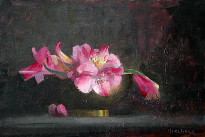 Thomas S. Buechner "Phillipean Lilies in Brass Bowl" 8x12 oil $2310.