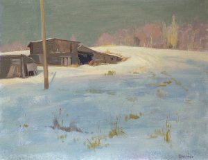 Thomas S. Buechner "Sheds in Snow" 11x14 oil $2,570.