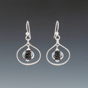 Becky Congdon "Black Sparkling Lotus Earrings" handmade flamework beads with SS components $95. Inquire on availability