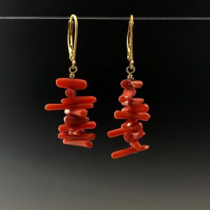 Becky Congdon "Joy Earrings" coral gemstone stick beads dangle with gold-filled leverbacks $38./pair