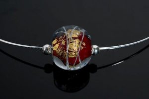 Becky Congdon "Red Cosmos Omega" handmade flamework beads with SS components $95. SOLD  (photo by Ann Cady)
