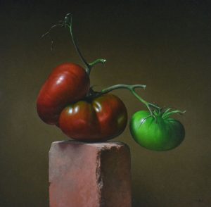 Trish Coonrod "2 Tomatoes" 20x20 oil on canvas $3,520.