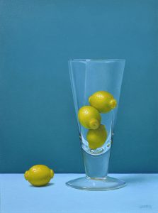 Trish Coonrod "Lemon Gumballs" 12x9 oil on aluminum composite material $1,300.