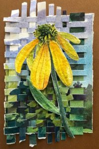 Cynthia Cratsley "Ten-Petal Sunflower" 7.5x5.5 collage $95.