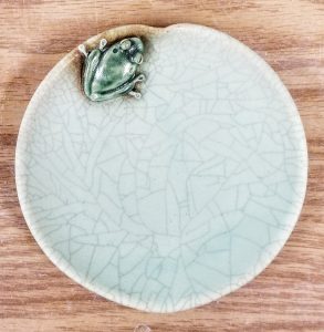 Carolyn Dilcher-Stutz "Lilypad Plate with Frog - Green" Approx 5" diameter $55. Inquire on availability