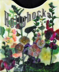 Jennifer Fais "Seed Packet: Hollyhocks" 11.5x9.5 encaustic $370.