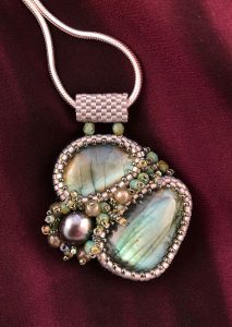 San Fortune "Labradorite Pendant - 2 Stones" (view A) with freshwater pearl, glass seed beads 18" sterling silver chain $186.
