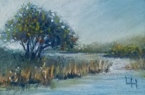 Linda Hansee "Blue Marsh" 2x3 pastel $150.