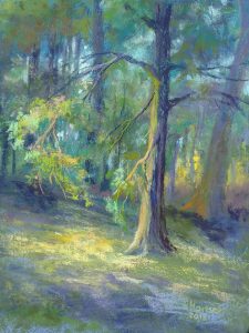 Linda Hansee "Sunlit Woods" 12x9 pastel $350.
