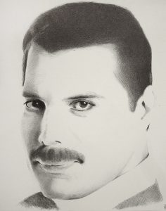 Edd Tokarz Harnas "Freddie Mercury" 14x11 ballpoint pen/paper $160. (unframed)