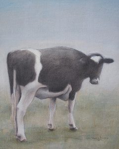 Edd Tokarz Harnas "The Other Cow" 10x8 graphite/acrylic on canvas gallery wrapped $170.