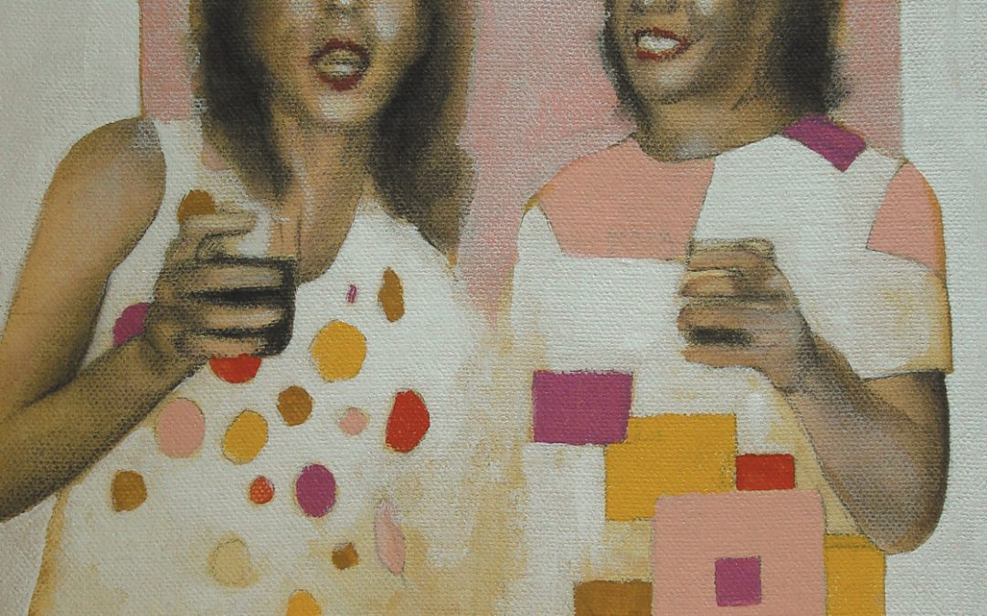 Edd Tokarz Harnas "The Ugly Dress Contestants" 10x8 mixed media artwork on gallery wrapped canvas $170.