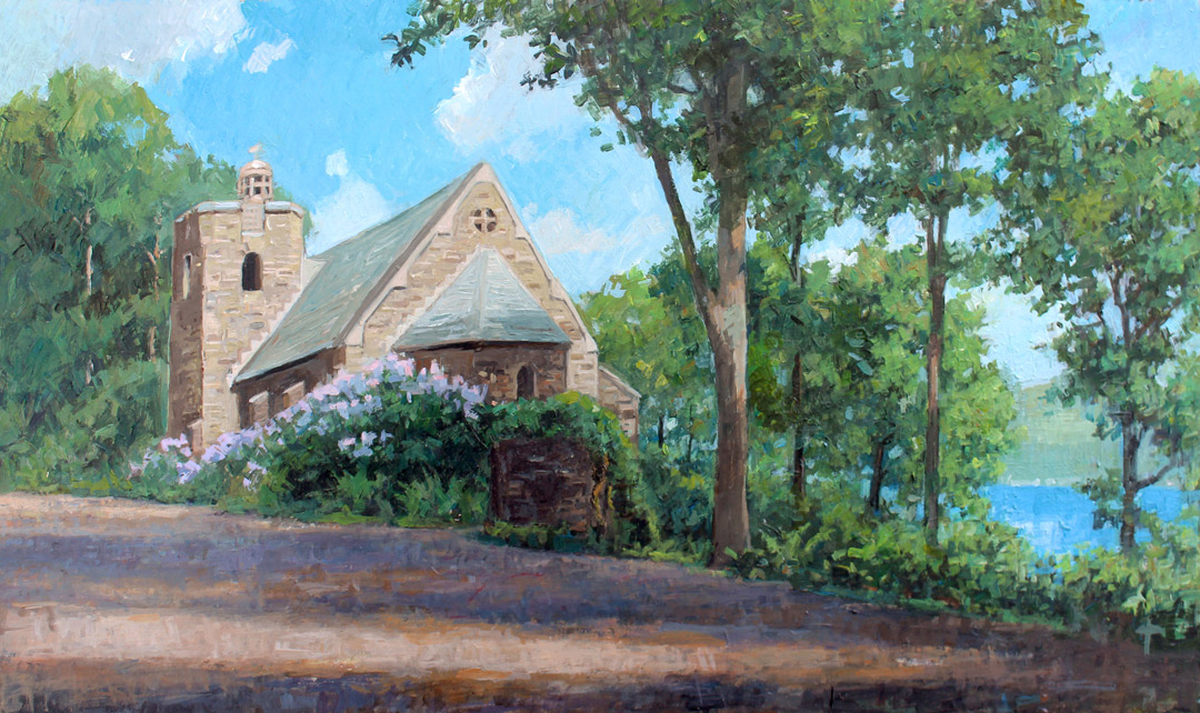 Brian Hart "Lake View - Garrett Chapel" 11x18 acrylic $1,100.