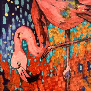Amy Hutto "Balance" (Flamingo) 6x6 acrylic/gold leaf gallery wrapped canvas $250.