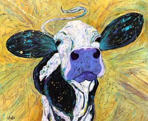 Amy Hutto "Holy Cow - yellow" 20x24 acrylic/gold leaf $695. gallery wrap