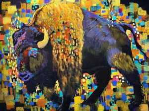 Amy Hutto "Stalwart" (bison) 30x40 acrylic with gold leaf on gallery wrapped canvas $1,975. SOLD