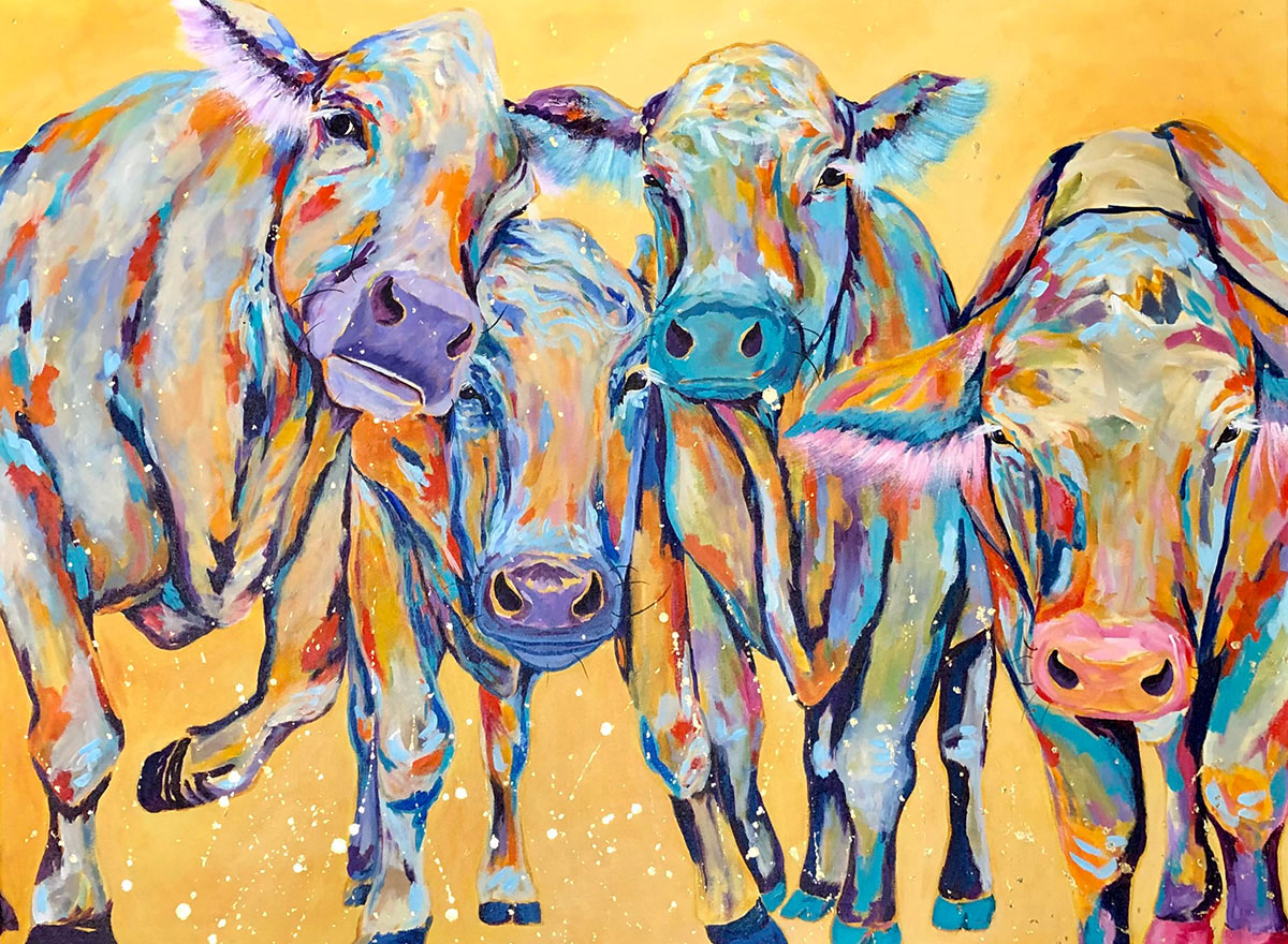 Amy Hutto "The Squad" 30x40 acrylic/gold leaf $1,850. gallery wrap