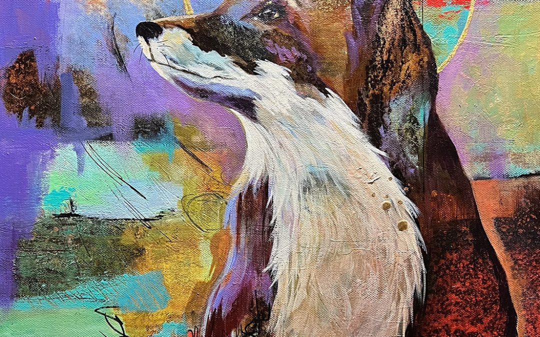 Amy Hutto "Vixen II" (Fox Side View) 20x16 acrylic on gallery wrapped canvas with genuine gold leaf accents $825.