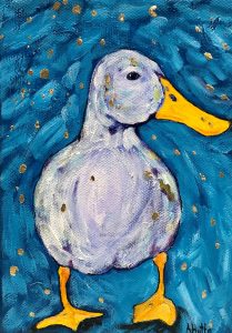 Amy Hutto "Waddle This Way" 7x5 acrylic/gold leaf $195. gallery wrap