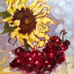 Christina Johnson "Fruited Sunflowers II" 8x8 oil $150.