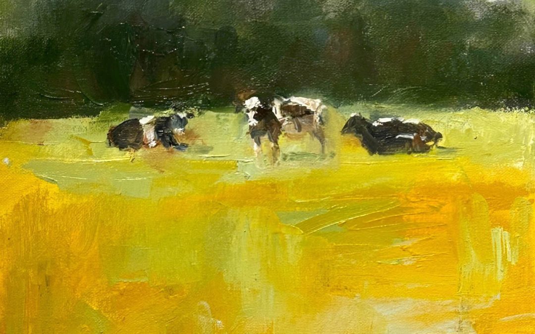 Ileen Kaplan "Cows in the Sun" original 12x12 oil $550.