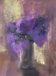 Ileen Kaplan "Lilacs Backlit" 8x6 oil $375.