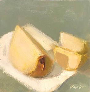 Ileen Kaplan "Pears in Sunlight" 6x6 oil $295.