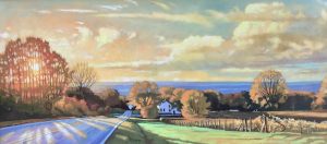 Brian S. Keeler "October Evening Light Over Seneca on the Searsburg Road" 20x40 oil on panel $3,400.