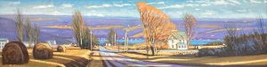 Brian S. Keeler "Winter Afternoon Light, Gallagher Road Over Keuka" 10x36 oil on linen on panel $1,800.