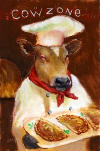 Wilson Ong "Cowzone" 6x4 oil/board $230. 🔴SOLD