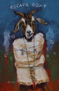 Wilson Ong "Escape Goat" original 6x4 oil painting on board $230.