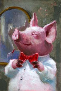 Wilson Ong "Hog Tie" 6x4 oil/board $200. 🔴SOLD