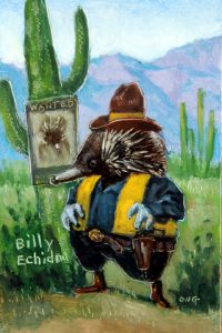 Wilson Ong "Billy Echidna" 6x4 oil $200.
