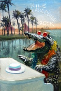 Wilson Ong "Nile Crocodile Rock" 6x4 oil $200. 🔴SOLD