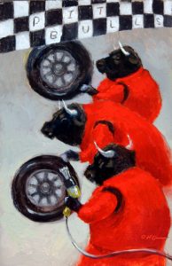 Wilson Ong "Pit Bulls" 6x4 oil $200. 🔴SOLD