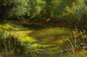 Wilson Ong "Morning Lit Pond" 7.25x10.75 oil $550.