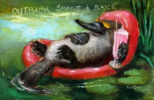 Wilson Ong "Outback Shake & Bake" 4x6 oil on board $230. 🔴SOLD