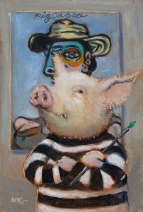 Wilson Ong "Pigcasso" 6x4 oil/board $230. 🔴SOLD