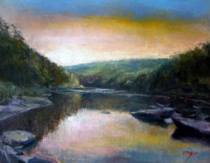 Wilson Ong "Shallow River Morning" 11x14 oil/board $600.