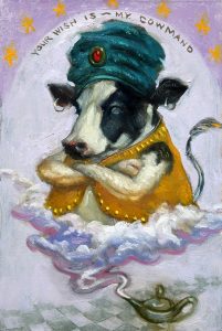Wilson Ong "Your Wish is My Cowmand" 6x4 oil/board $230.