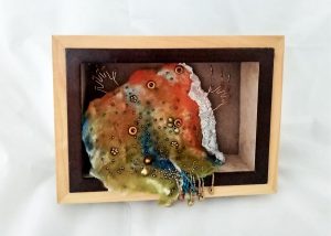 Ann Recotta "Losing My Grip" (View B) 5x7 mixed media framed bead embroidery panel $175.