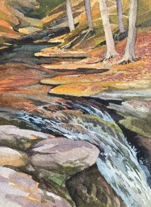 J. Harlan Ritchey "Adams Falls, Upstream" 4x3 watercolor $115.