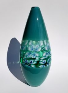 Aaron Rovner-Buck "Floral Viridian Murrini Vase" 14.5x6x6 blown glass $1,280.