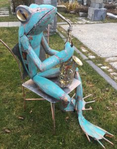 Jay Seaman "Saxophone Frog" mixed media sculpture $ Inquire