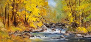 Judy Soprano "A Wonderful Day on Little Creek" 8x16 oil $600.