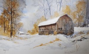 Judy Soprano "Early Snow" 13x21 watercolor $500.