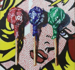 Andrew Wales "Pop Girl" 6x6 acrylic $100.