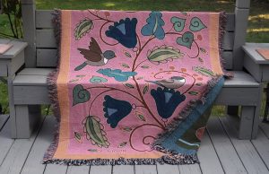 Wynn Yarrow "Garden Fantasy" 100% cotton jacquard woven tapestry/blanket, (made in the USA), design by Wynn Yarrow $225. Inquire on availability of colors/designs