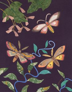 Wynn Yarrow "Moth Fantasy" 14x11 original painted paper collage $600.