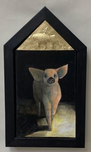Treacy Ziegler "The Flying Heart" (pig) 15x8 oil and gold leaf $1,050.